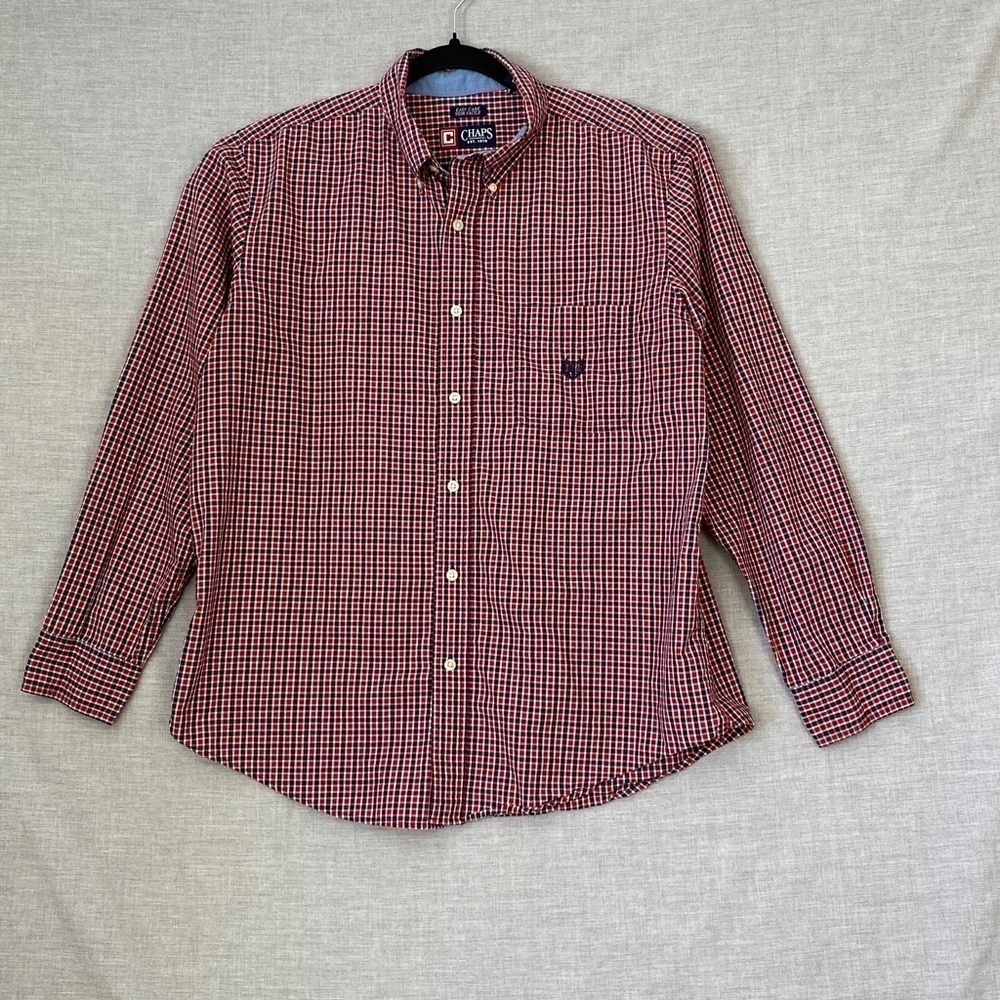 Chaps Button Down Shirt Easy Care Sz Large Red Blue Check